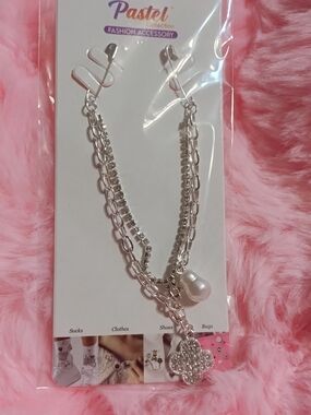 Silver-Tone Multi-Chain Purse Jewelry with Pearl & Clover Charm